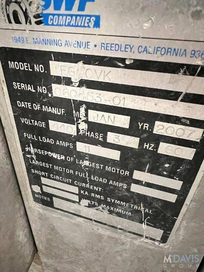 Used SWF SS#TF600VK ONE PIECE VERTICAL GLUE SEAL TRAY FORMER