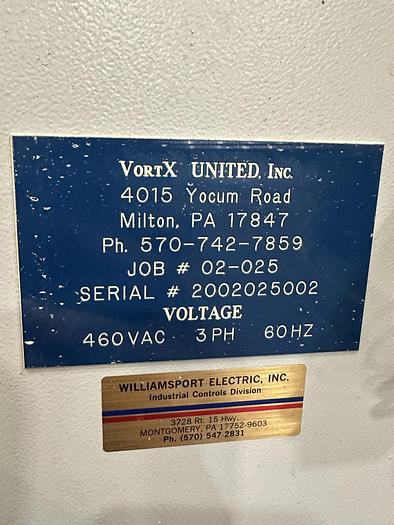 Used VORTEX UNITED STARCH MIXING SYSTEM TORNADO F5, MODEL 0202501 FX3, WITH BATCH HOPPER, BORAX HOPPER, DIGITAL SCALES, CAUSTIC HOPPER