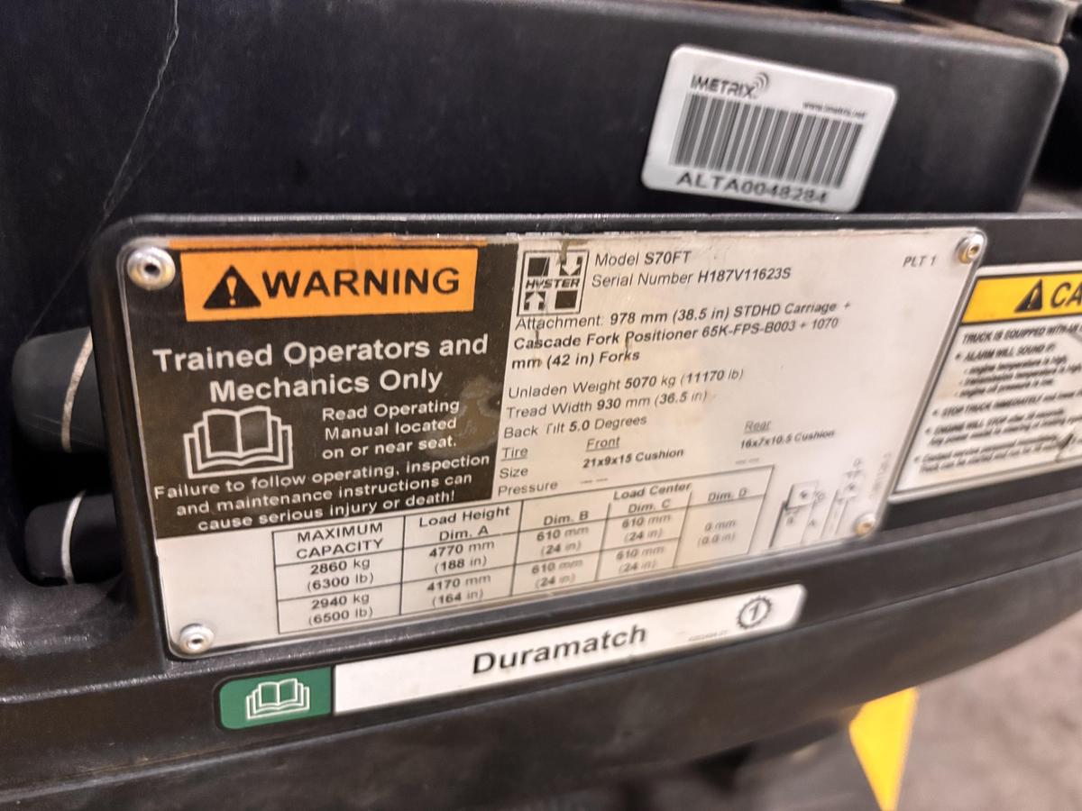 Used 7,000 POUND HYSTER MODEL S70FT FORKLIFT 