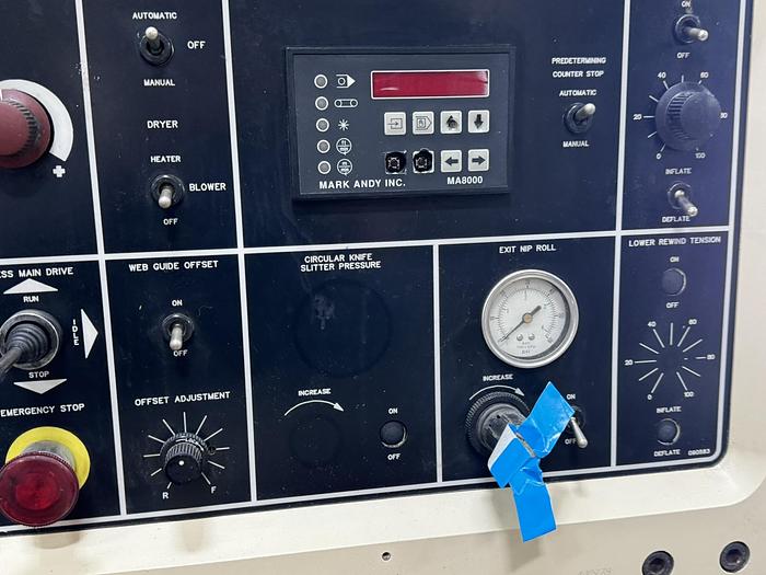 Used 13" WIDE MARK ANDY MODEL 2200-13E FLEXO PRESS 8 PRINT STATIONS 1 DIE CUTTING STATION