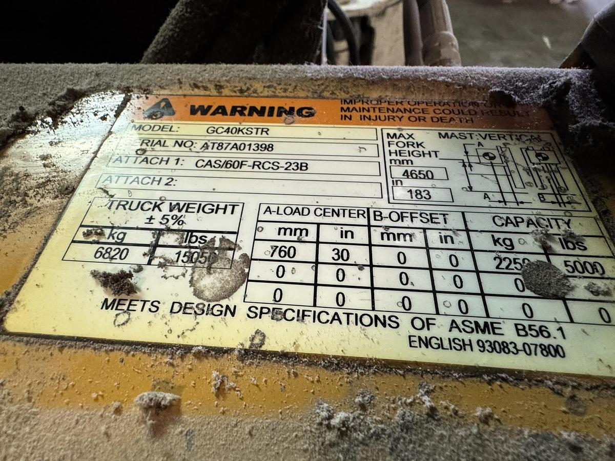 Used CATERPILLAR ROLL CLAMP TRUCK MODEL GC40KSTR WITH CASCADE CLAMP