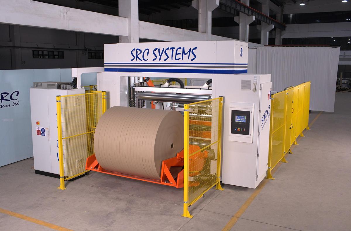 Used 72" - 120" WIDE SRC SYSTEMS LTD. MODEL TDW-HD TWO DRUM SLITTER REWINDER
