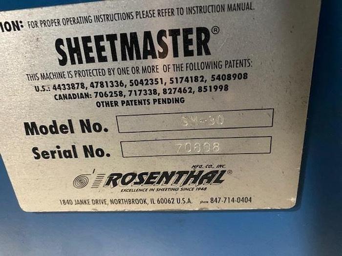 Used 30" ROSENTHAL MDL. SM-30 SHEETMASTER SHEETER