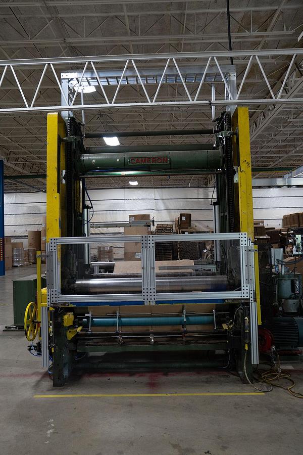 Used 72" CAMERON TWO DRUM SLITTER REWINDER MODEL 438 - 60" REWIND WITH A&F SHAFTLESS UNWIND STAND