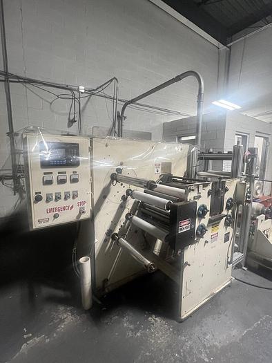 Used 16" WIDE INDEPENDENT MACHINE CO. DUPLEX TURRET SLITTER REWINDER