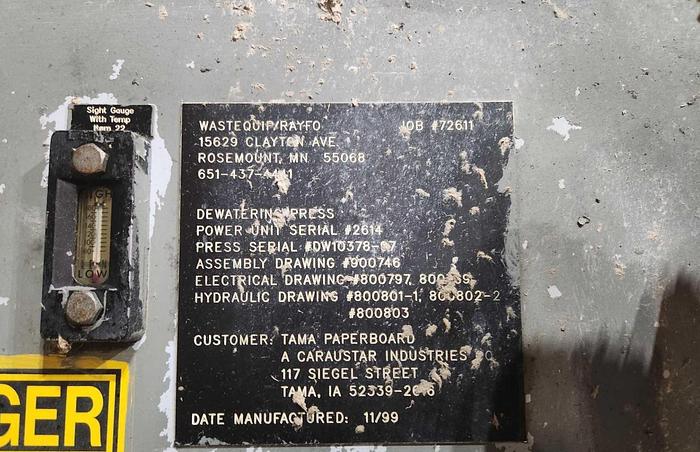 Used WASTEQUIP / RAYFO HYDRAULIC DEWATERING PRESS