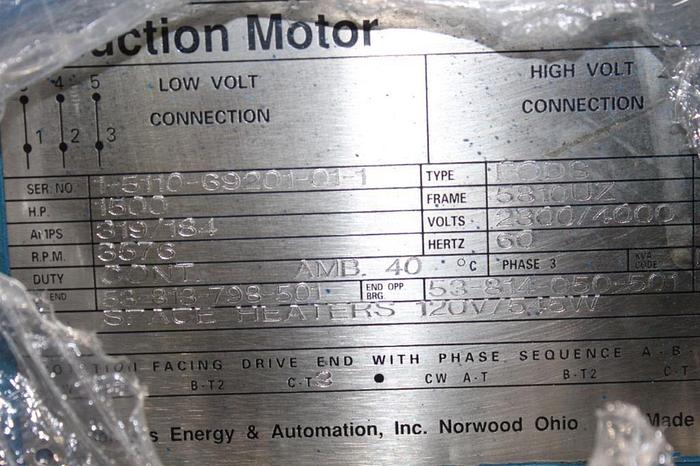 Used Siemens Induction Motor 1500HP Type:FODS Frame:5810UZ 2300/4000Volts