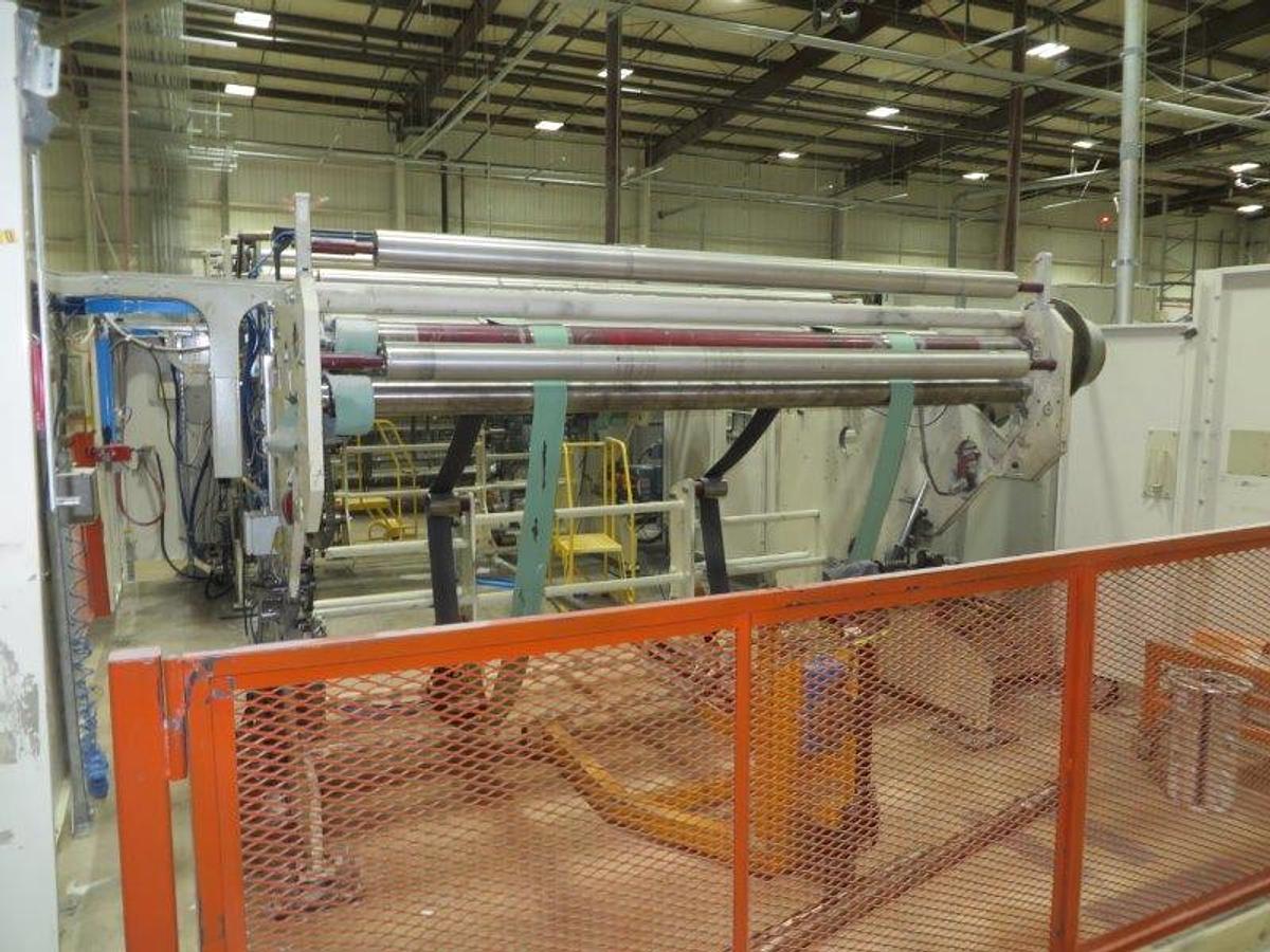 Used 2005 PERINI SINCRO 5.0 106" BRT REWINDING LINE WITH 2 LANE PERINI LOG SAW