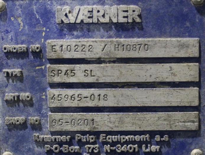 Used KVAERNER SP45SL SCREW PRESS 50 TPD