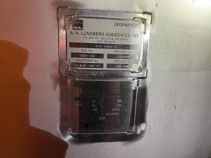 Used A.H. LUNDBERG 5' X 60' 316 STAINLESS STEEL ACID TOWERS TANKS