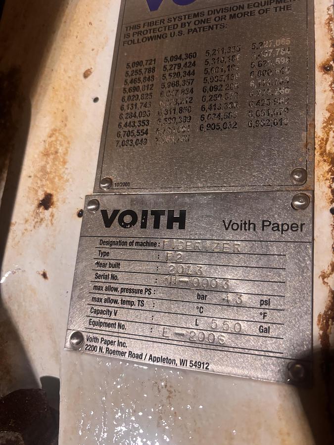 Used VOITH MODEL F2 FIBERIZER 200 HP