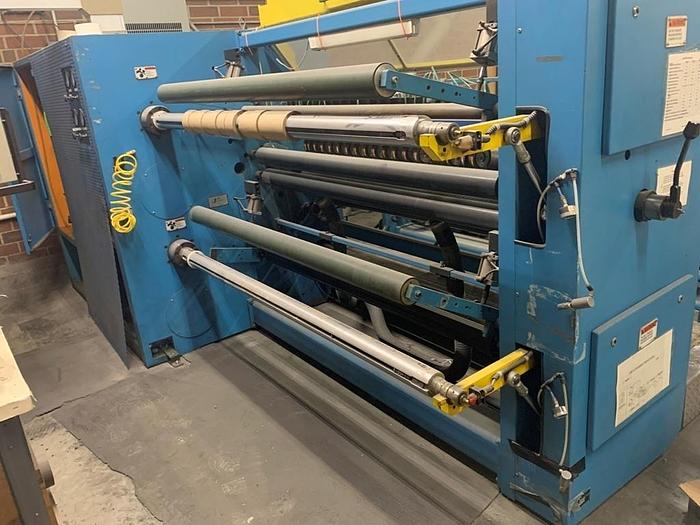 Used 63" WIDE KAMPF CONSLIT US 106 CANTILEVERED DUPLEX SLITTER: 24" REWINDS TIDLAND SHEAR SLITTING
