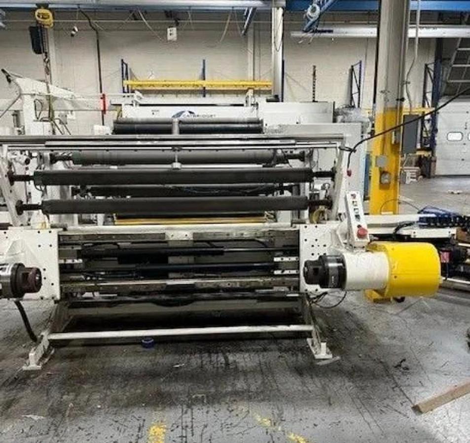 Used 55" WIDE CATBRIDGE DUPLEX TURRET SLITTER REWINDER WITH CORE LOADING - MFG 2018