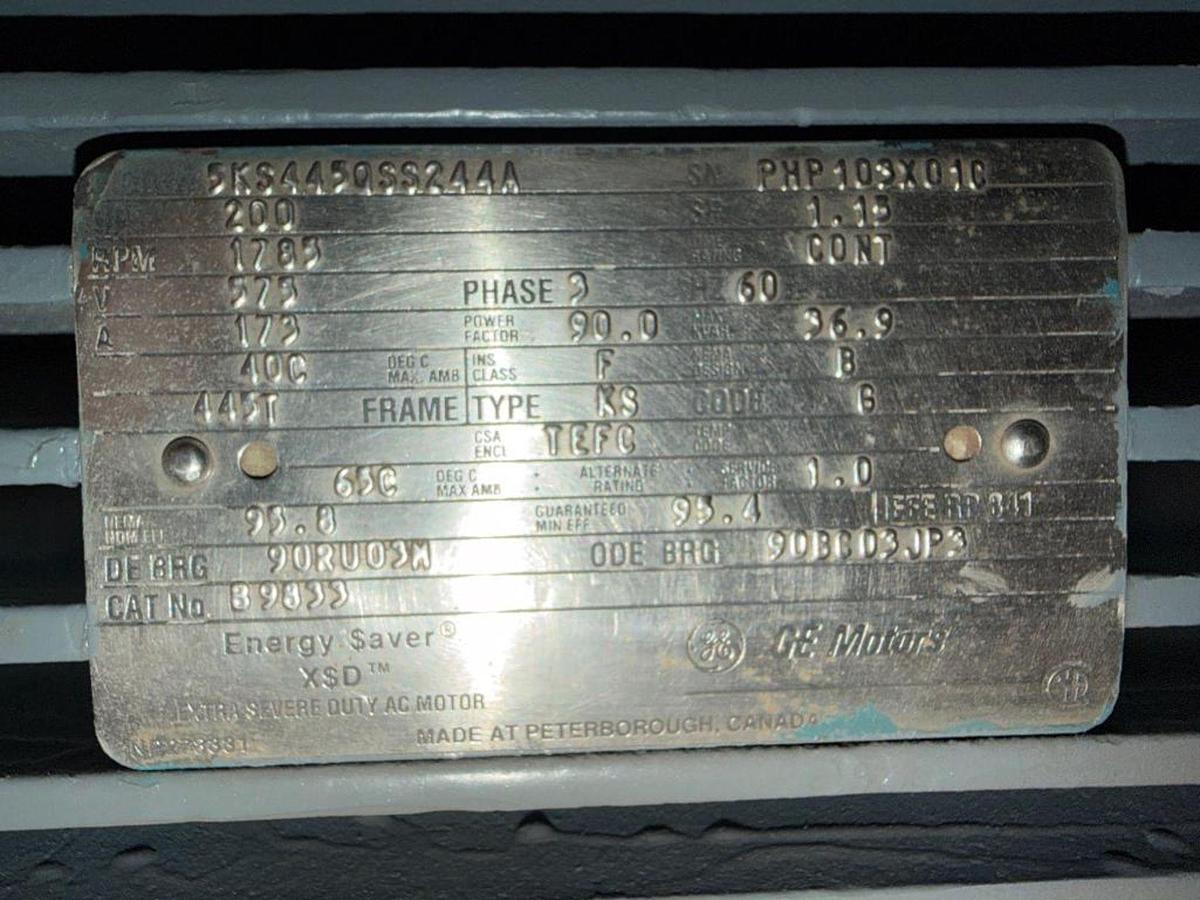 Used 200HP GE MOTORS 575V AC MOTOR 445T FRAME OVERHAULED AUGUST 2023