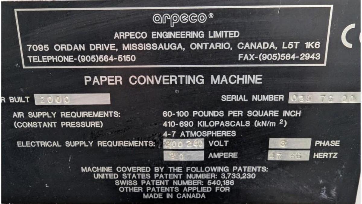 Used 16" ARPECO TRACKER PREMIER LABEL WINDER WITH SPLICE TABLE