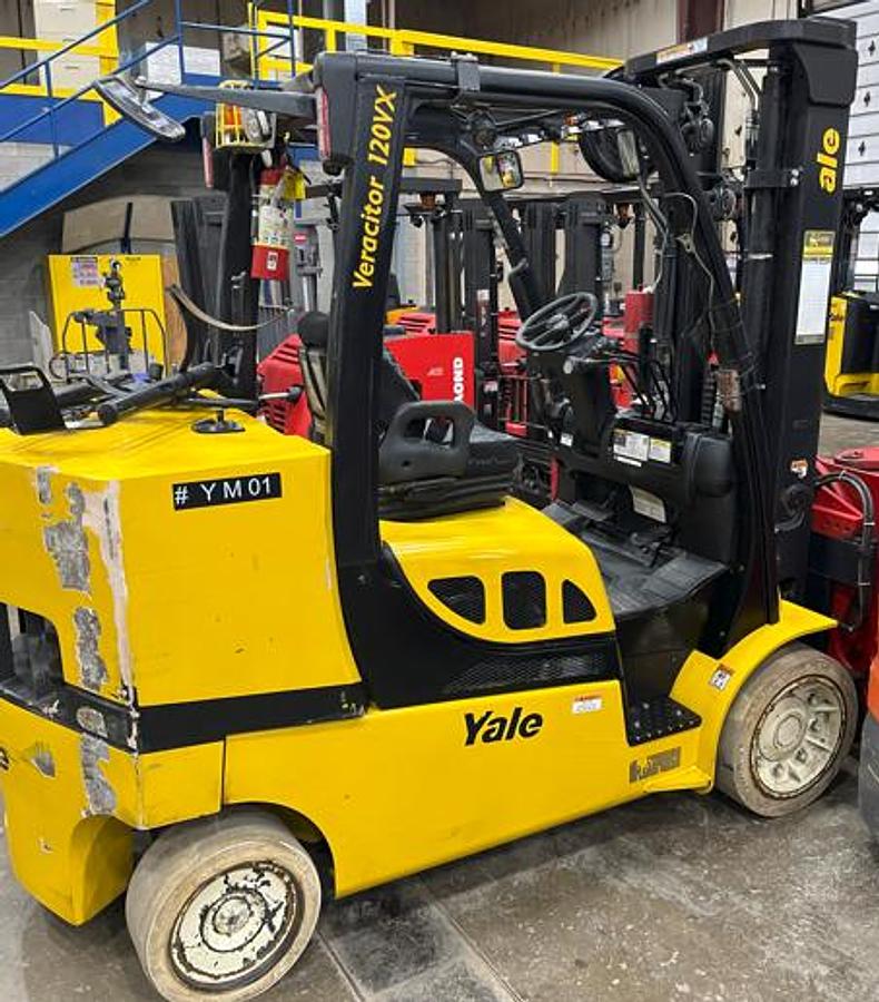 Used 12,000 POUND YALE GLC120VX FORKLIFT WITH 72" BOLZONI CLAMP 