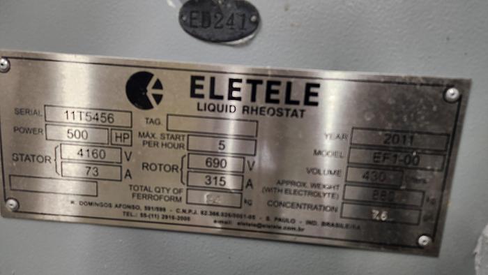 Used ELETELE  MODEL EF1-00 LIQUID RHEOSTAT 500 HP 4160V