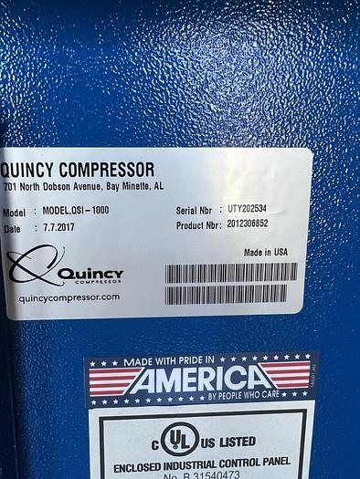 Used QUINCY MODEL QSI-1000 200 HP AIR COMPRESSOR MANUFACTURED 2017