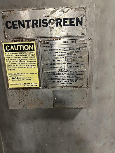 Used BIRD CENTRISORTER MODEL 60 STAINLESS STEEL SCREEN
