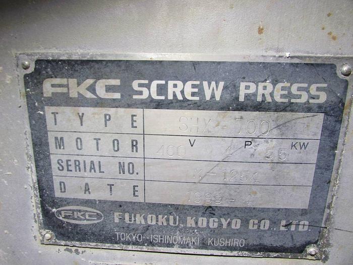 Used FKC SHX-700 STAINLESS STEEL SCREW PRESS   10 MTBD / D    1988