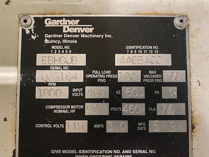 Used GARDNER DENVER MODEL EBHQJB COMPRESSOR 50 HP