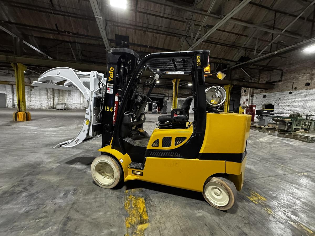 Used 12,000 LB. YALE MDL GLC120VX LH92"/RH185" WITH 72" CASCADE PAPER ROLL CLAMP MANUFACTURED 2019
