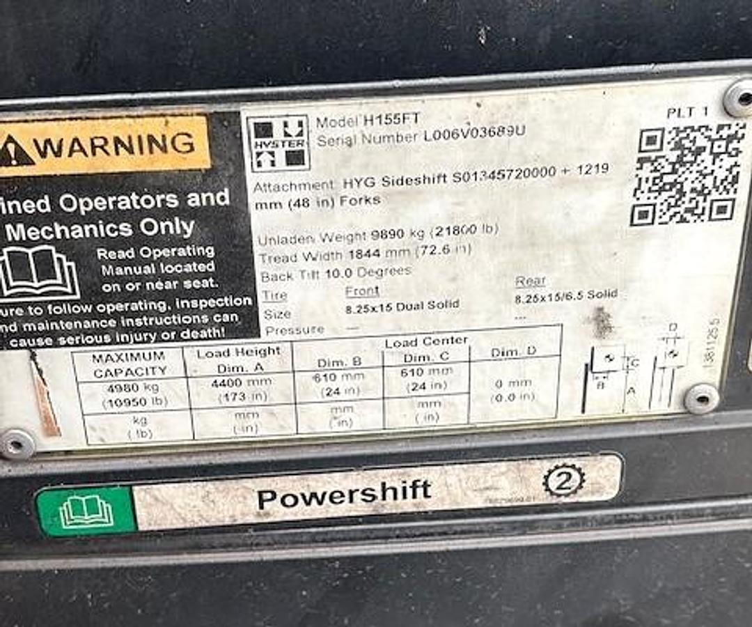 Used 15,000 POUND CAPACITY HYSTER MODEL H155 DIESEL FORLIFT MFG 2020