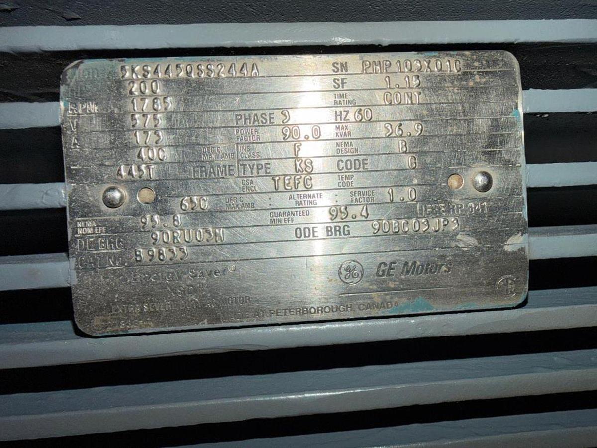 Used 200HP GE MOTORS 575V AC MOTOR 445T FRAME OVERHAULED AUGUST 2023
