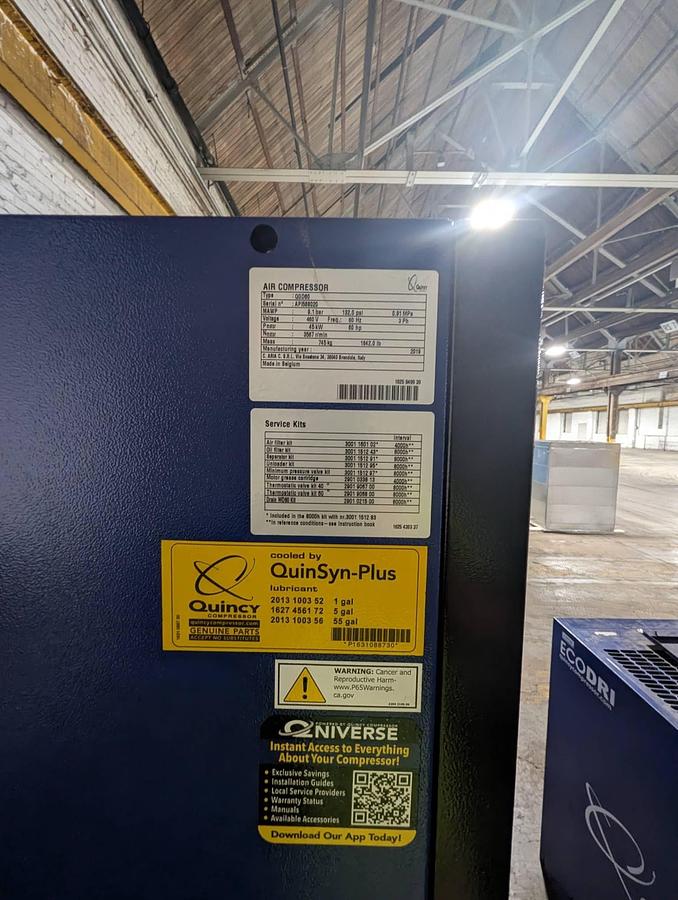 Used 60 HP MODEL QGD-60 QUINCY AIR COMPRESSOR MANUFACTURED 2019