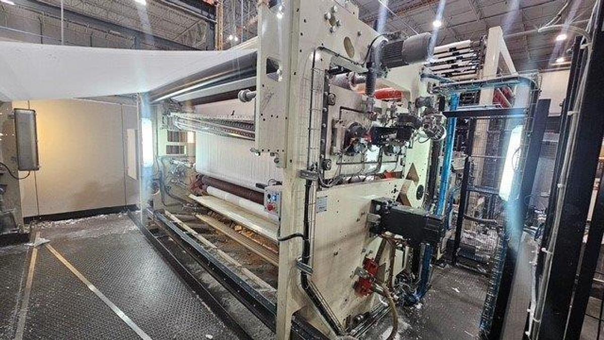 Used 108" WIDE UNIVERSAL TISSUE TECHNOLOGY BRT/KRT REWINDING LINE W/4 LANE LOG SAW