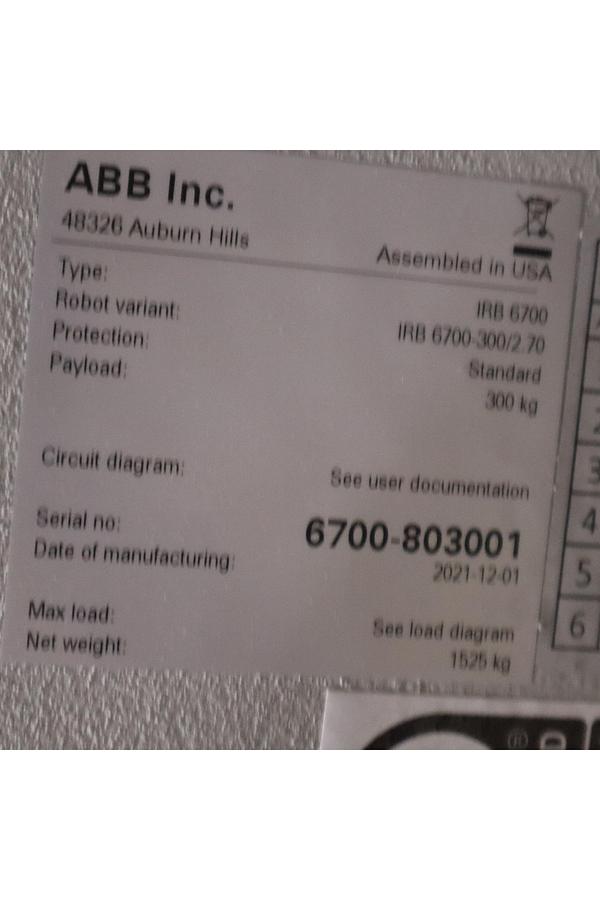 ABB MODEL IRB 6700-300/2.70 ROBOT 6-AXIS MANUFACTURED 2021