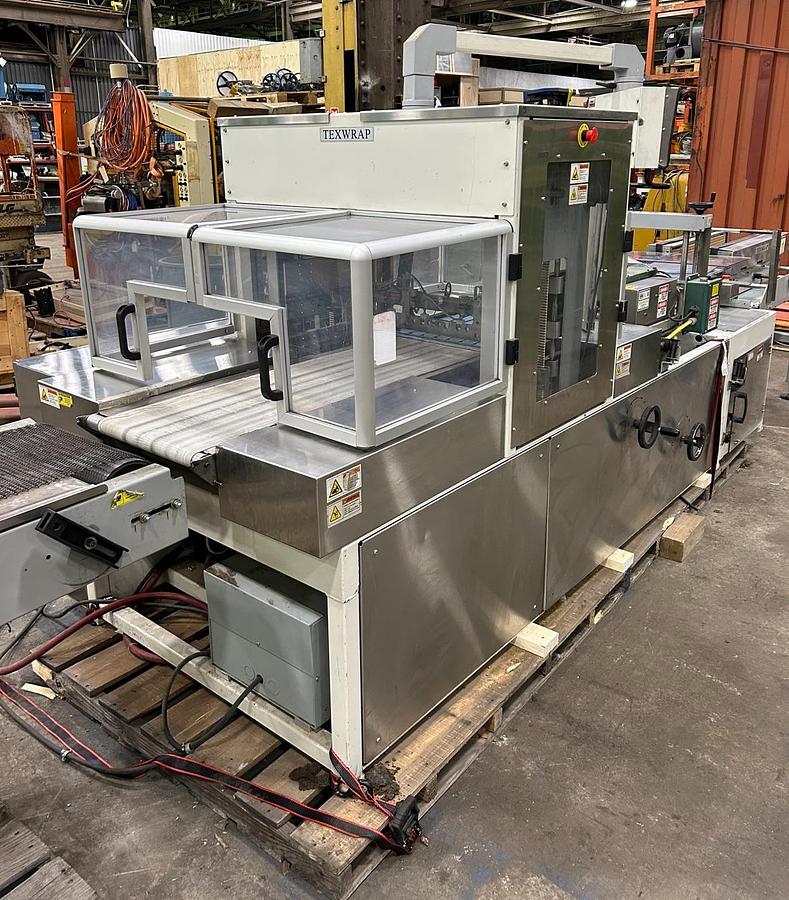 Used TEXWRAP 1809SS SERVO SIDE SEAL SHRINK WRAP SYSTEM W/ TEXWRAP 24"L ADJUSTABLE WIDTH CONVEYOR