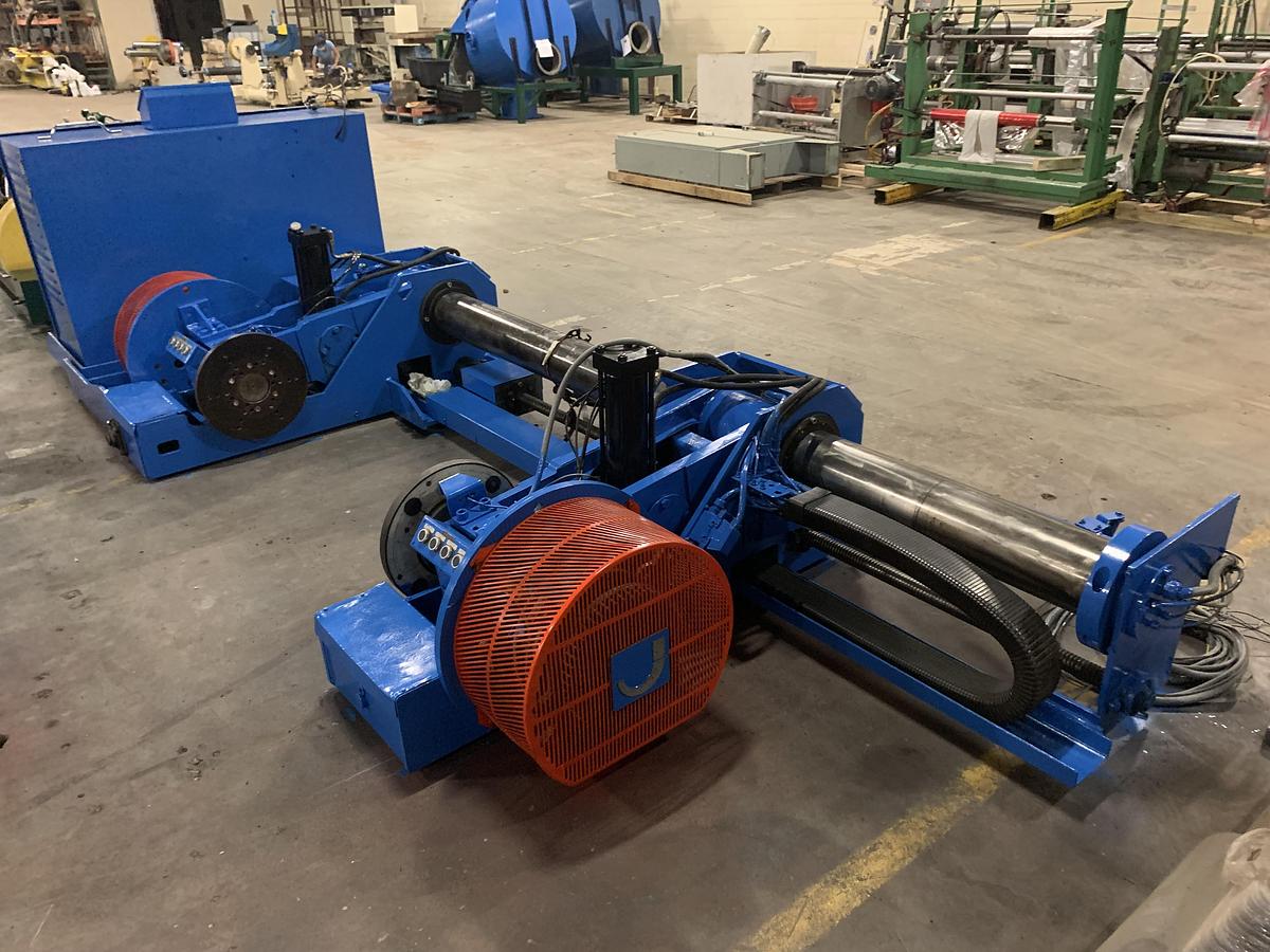 Used 87" JAGENBERG SHAFTLESS FLOOR PICK UP UNWIND STAND MDL SE-15  60" OD  ROLL CAPACITY