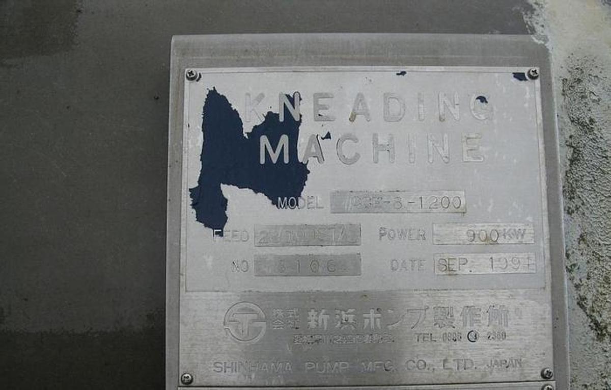 Used SHINHAMA MODEL CCE-8-1200 KNEADER 260 ODST/D