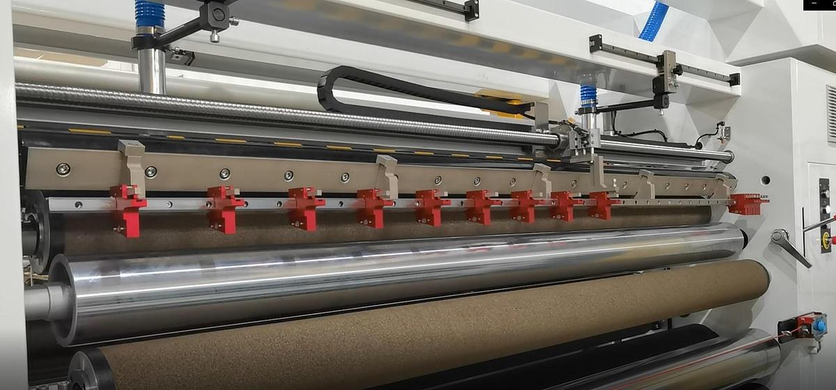 Used 82" WIDE NEW SRC SYSTEMS LTD. MODEL 810-LS DUPLEX SLITTER - 32" REWIND DIAMETER