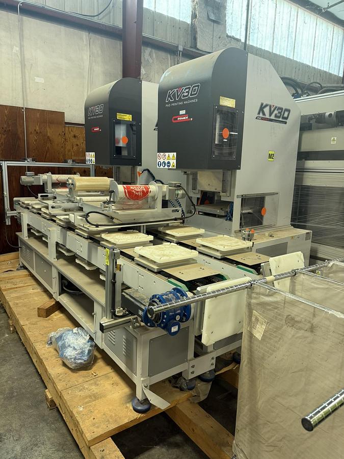 COMEC ITALIA MODEL KV-30 TWO COLOR DUAL HEAD PAD PRINTING LINE MANUFACTURED 2019