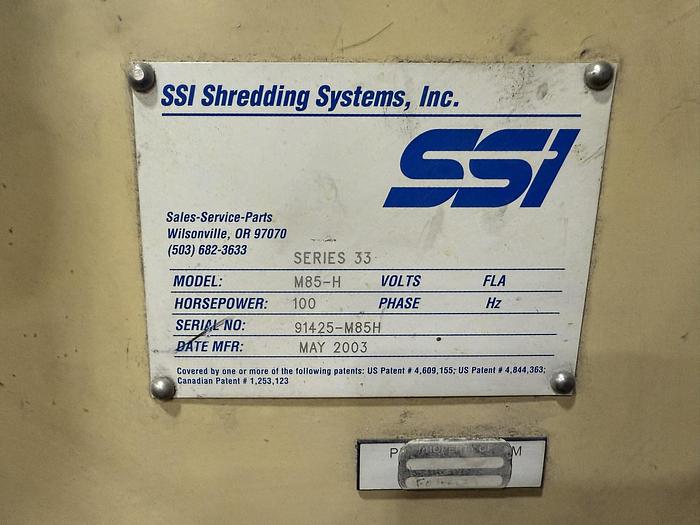 Used 100 HP SSI MODEL M85-H DUAL SHAFT SHREDDER WITH CLEATED REM CONVEYOR - TRUCK TIRES - METALS & MORE PENDING -JA 2/5/25