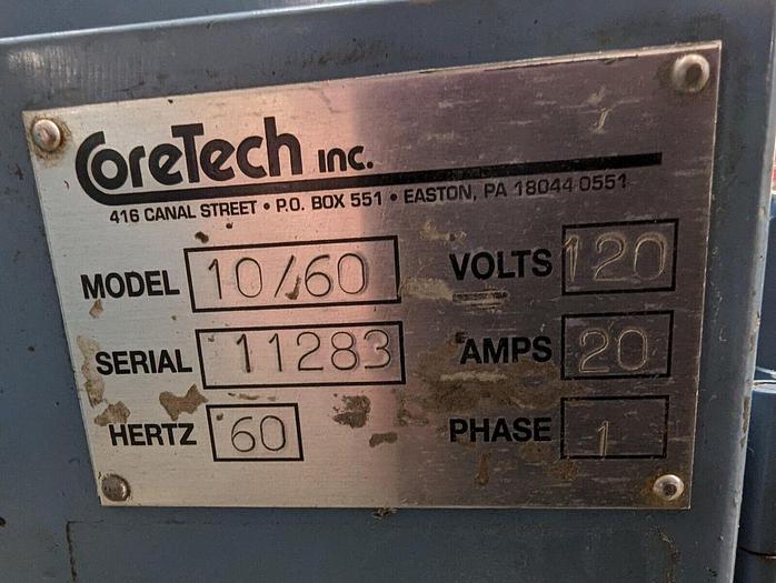 Used CORETECH MODEL CM 10 SEMI-AUTOMATIC CORE CUTTER WITH 3" AND 6" CHUCKS - PENDING LS