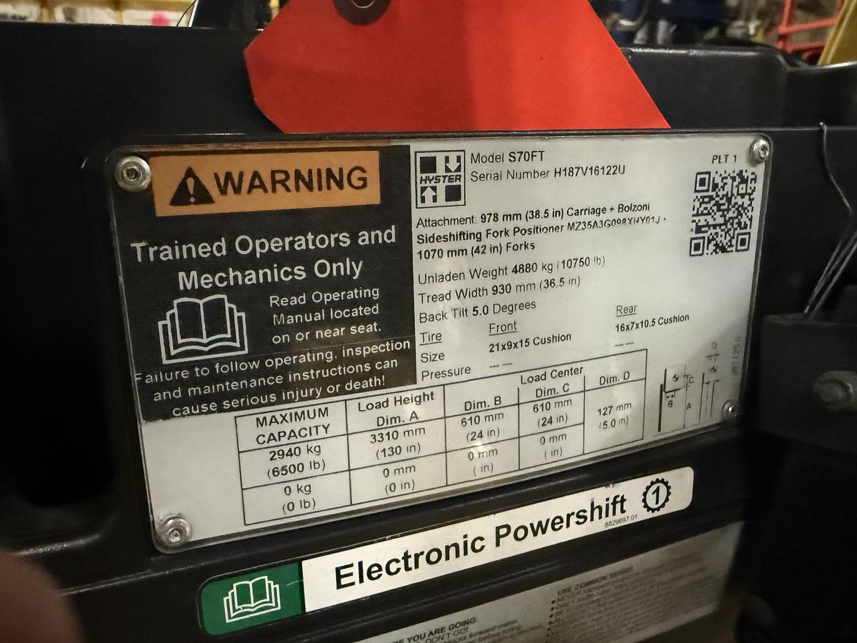 Used 7,000 POUND LB. HYSTER MODEL S70FT FORKLIFT SS/FP