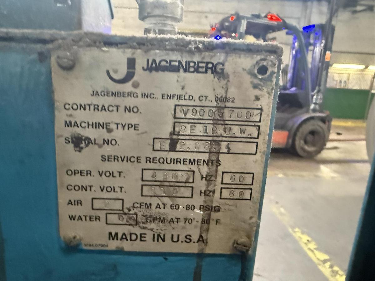 Used JAGENBERG MODEL SE-18 SHAFTLESS FLOOR PICK UP UNWIND STAND 