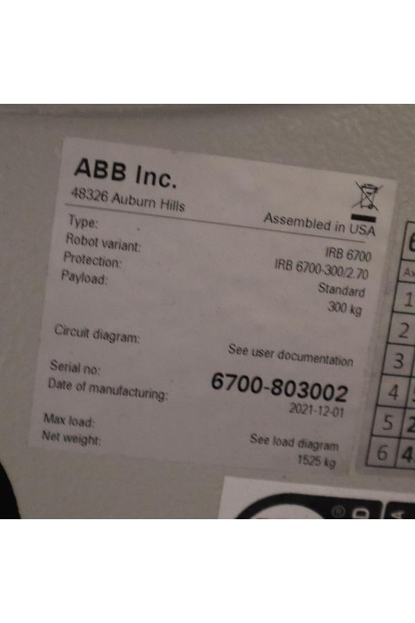 ABB MODEL IRB 6700-300/2.70 ROBOT 6-AXIS MANUFACTURED 2021