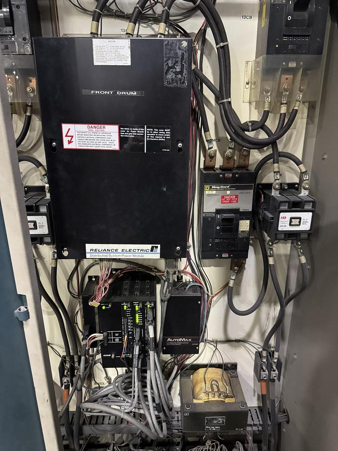 Used 95" WIDE A&F TWO DRUM SLITTER REWINDER - SHAFTLESS 72" DIAMETER REWIND