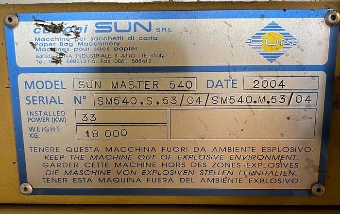 Used CURIONI SUN MASTER 540 PAPER BAG MACHINE WITH TWIST HANDLE ATTACHMENT