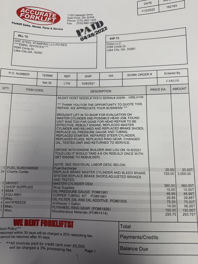 Used 20,000 LB. SILENT HOIST MDL FK S12 4334 HOURS - ON HOLD IU