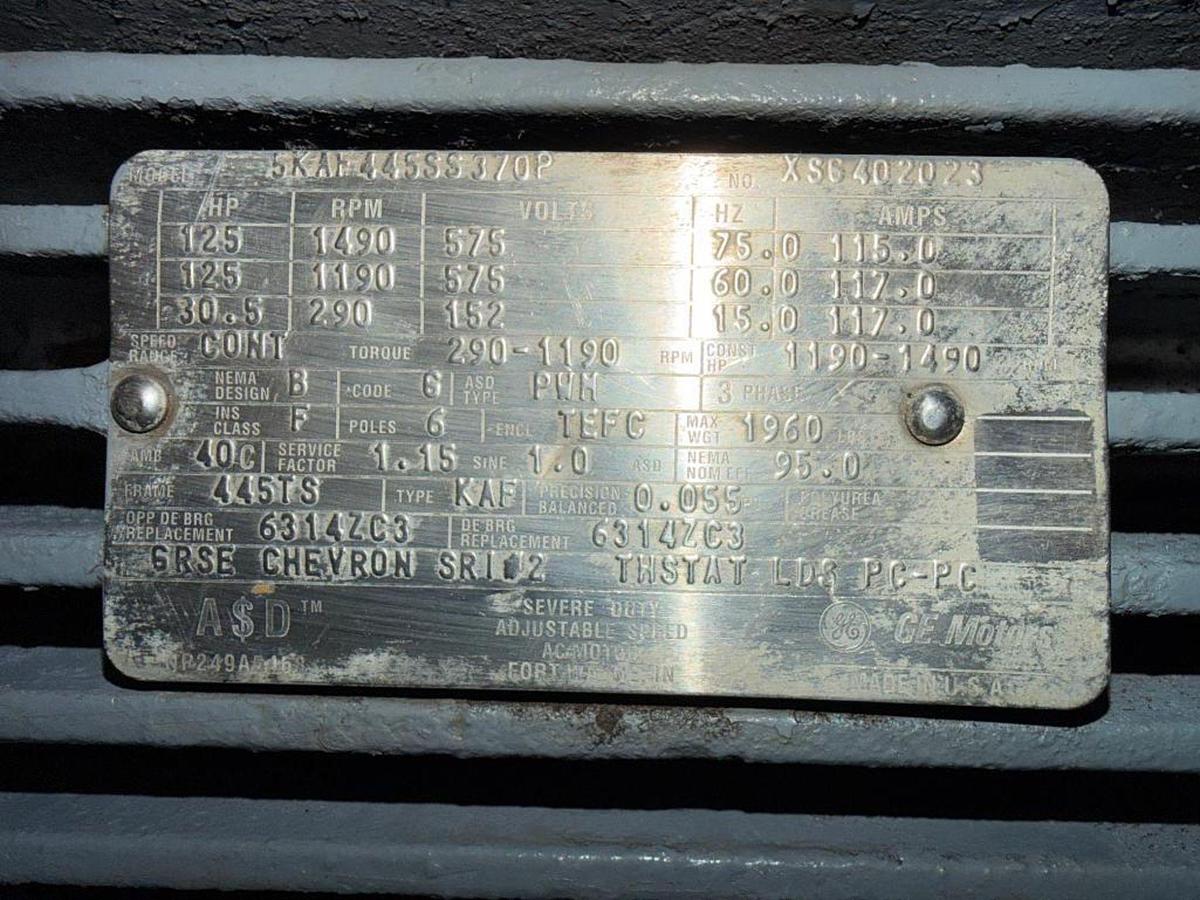 Used 125HP GE MOTORS AC MOTOR FRAME 445TS