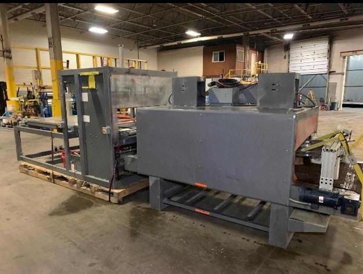 Used 50" W HEAVY DUTY IN-LINE AUTOMATIC SHRINK BUNDLER SYSTEM W/ WELDOTRON #1250 BUNDLER AND #5016 TUNNEL