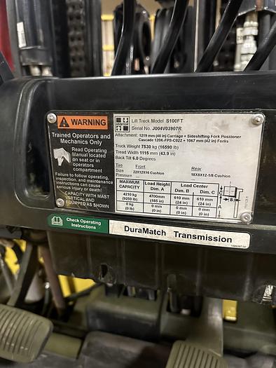 Used HYSTER S100FT 10000LB FORKLIFT WITH SIDESHIFT AND FORK POSITIONER MFG 2017