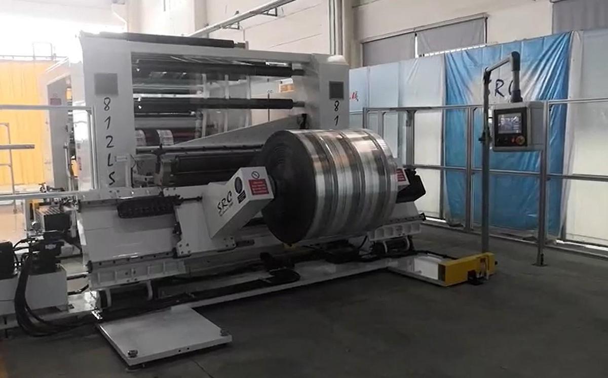 Used 60" - 80" WIDE SRC SYSTEMS, LTD. MODEL 812-LS CANTILEVERED DUPLEX SLITTER REWINDER - CENTERWIND OR CENTER SURFACE