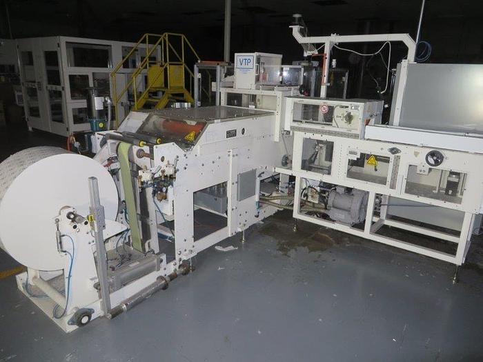 Used 112" BAOSUO BATHROOM TISSUE LINE WITH VTP CARTON ERECTOR, PACKER & VTP 8450 WRAPPER