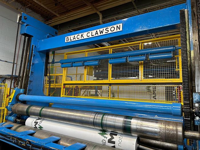 Used 144" BLACK CLAWSON TWO DRUM WINDER 60" REWIND DIAMETER SHAFTLESS